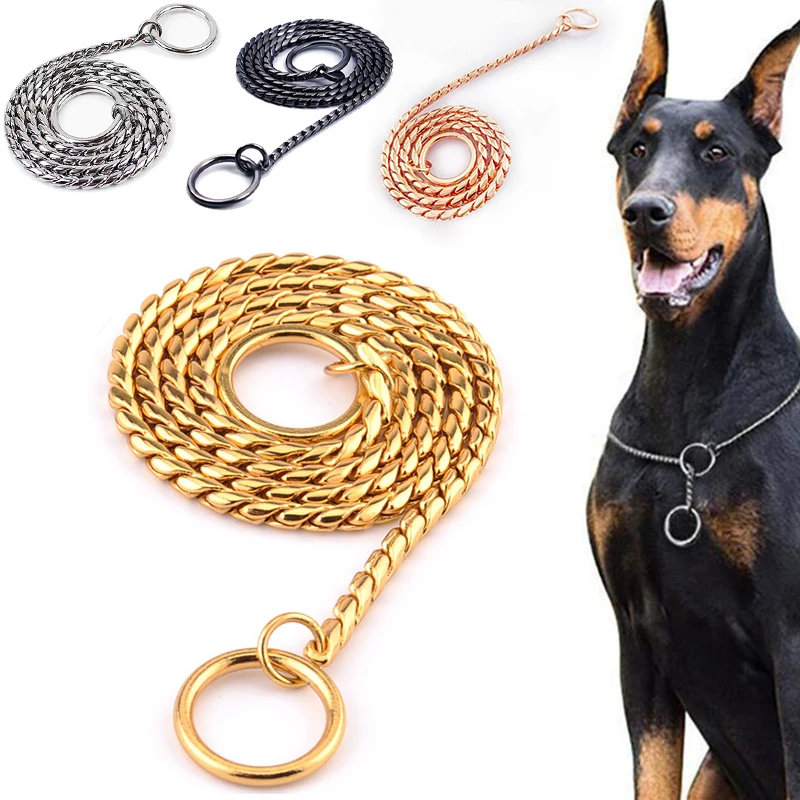 

Золотая цепочка для собак, ошейник P, змеиная цепочка, металлическая, скользящая, для ходьбы, тренировочные, жевательные, металлические ошейники