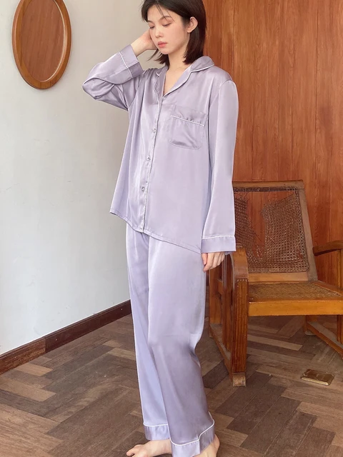 CRLAYDK New in Women's Pajamas Jacquard Ruffle Large Collar Cute Loungwear  Soft Silk Long Sleeve Sleepwear Button Down Nightwear