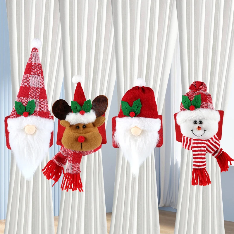 Snowman Santa Claus Curtain Tieback Kawaii Doll Christmas Curtain Ties Decoration Classic Cartoon Buckle Festival Party