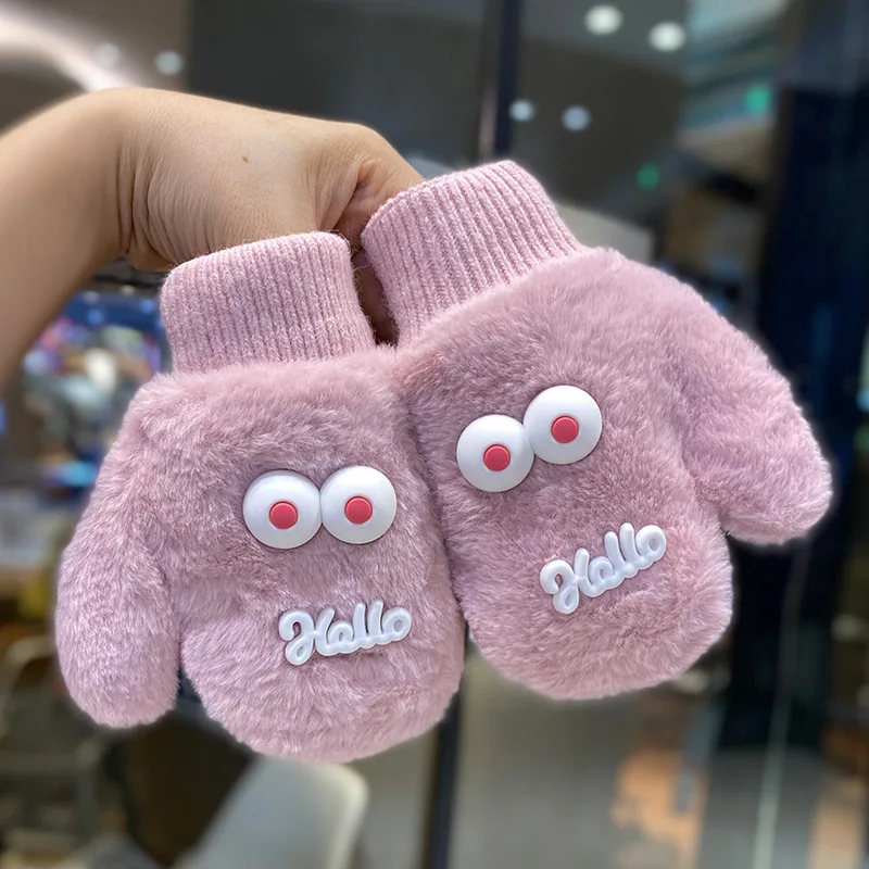 Kids Warm Plush Thick Gloves Winter Plus Coral Fleece Full Finger Gloves for Boys Girls Fashion Funny Baby 1-4Y
