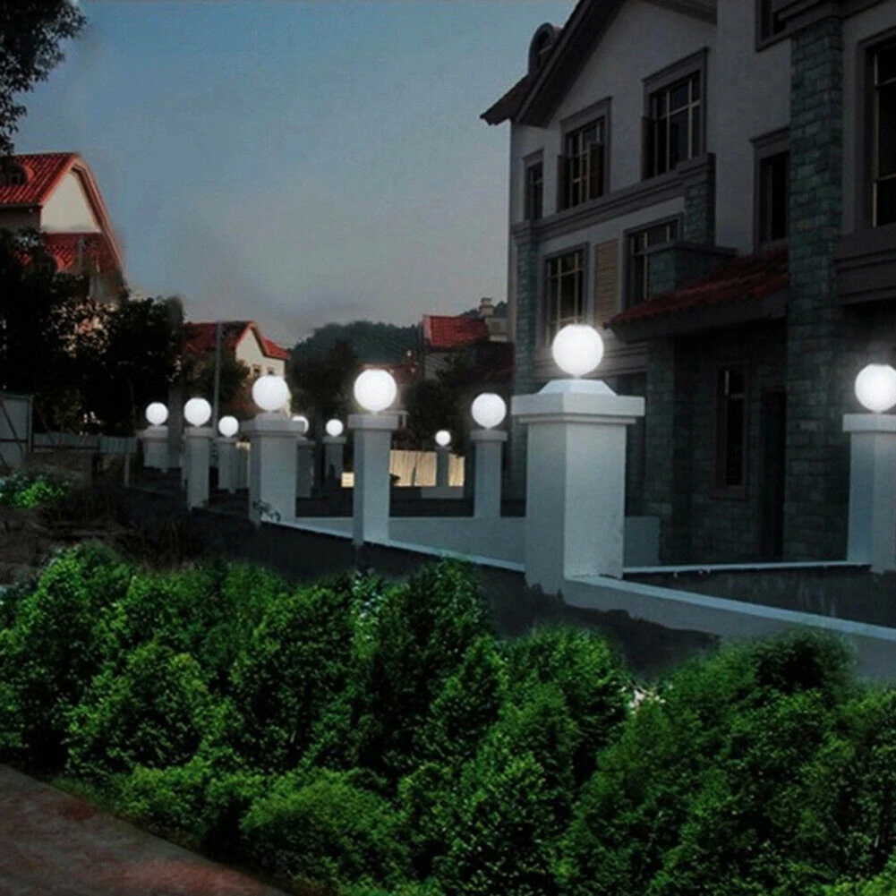 Solar Power LED Acrylic Round Ball Light Home Garden Pathway Wall Pillar Lamp Head Light For Garden Villa Pillar Hotel Decor