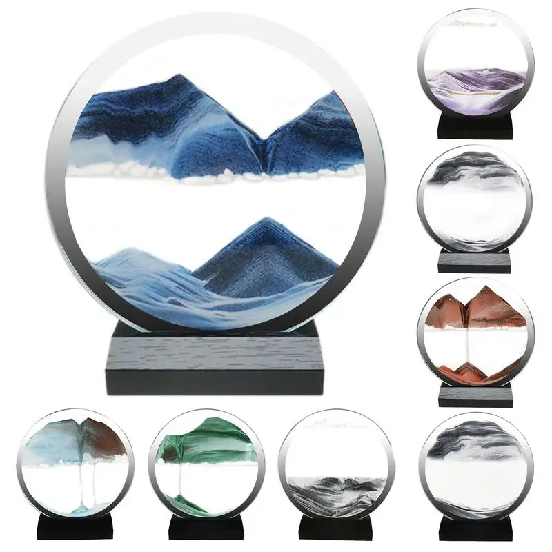 

Moving Sand Painting - 3D Dynamic Q ting L rglass Ornaments with Round Glass Outlook | Sand Painting Desktop Decorations 7 Inch