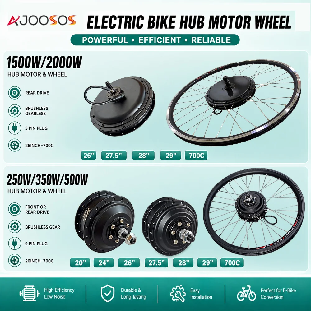 Moteur de moyeu de vélo électrique 36V 48V 250W 350W 500W 1500W 2000W 20 24 26 27.5 28 29 pouces 700C roue
