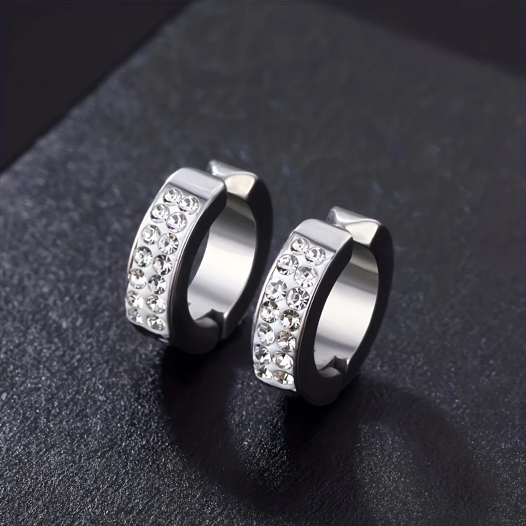 1pair Unisex Minimalist Punk Hip Hop Stainless Steel Ear Clips ear clip earrings clip earrings ear clip ear accessories With Cubic Zirconia For Men Women