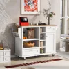 Kitchen lsland Cart,Kitchen Island Table with StorageSolid Wood Desktop,Microwave Cabinet,Floor Standing Buffet Server Sideboard 1