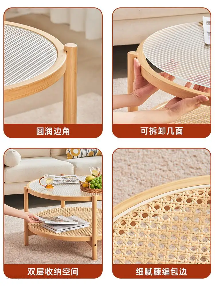 Japanese-style Rattan Coffee Table Table For Living Room Household Small Apartment Double-layer Bamboo Solid Wood Coffee