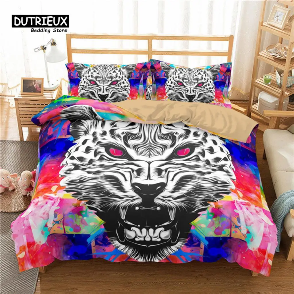 

Colorful Animal Duvet Cover Full Juvenile Splash Graffiti Hip Hop Bedding Set Microfiber Safari Animals Tiger Comforter Cover