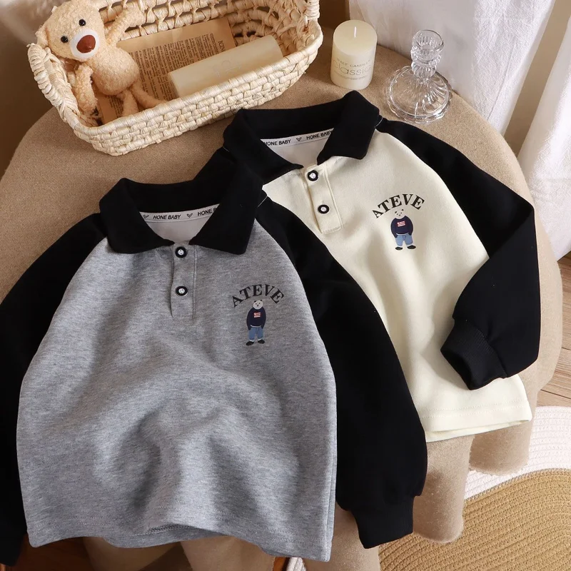 Kids Hoodie Sweatshirts Boys Turn-down Collar Long Sleeve Spring Autumn Casual All-match Spliced T-shirt