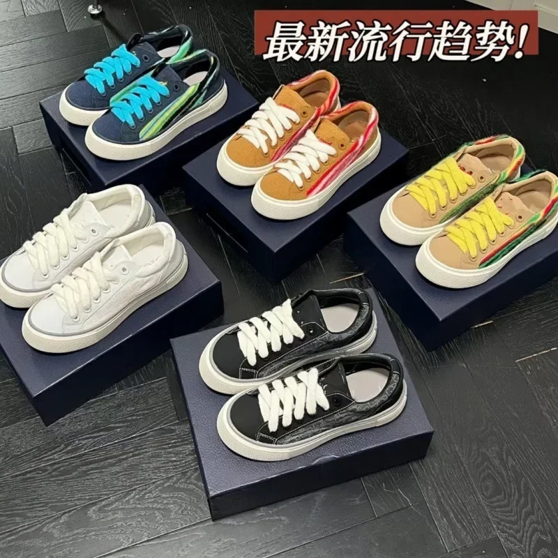 Suede Fashion Color Blocked Wear Resistant Sneakers Versatile Height Increasing Lace Up Couple Comfortable Casual Shoes 6