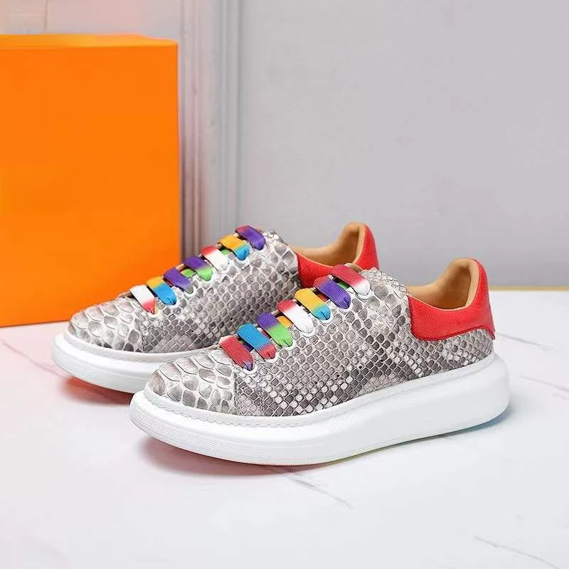 

SnakesKin Couple Shoes European New Fashion Tide Men Tide Women's Outdoor Casual Shoes Thick Soled Heighten Python Skin Sneakers
