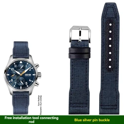 Premium Outdoor Sports Nylon Canvas Watch Strap for Men - Fits IWC Pilot XVIII Spitfire Series (Blue silver A)