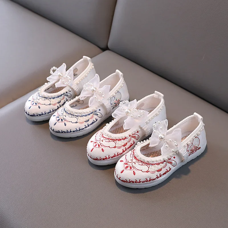 Girls Chinese Style Lace Flat Shoes