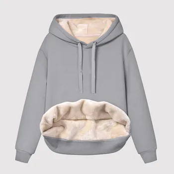 Harajuku Hoodie Women Thick Fleece Lined Hoodie Sweatshirt Winter Velvet Warm Long Sleeve Hoodies Solid Color Loose Y2k Clothes 3