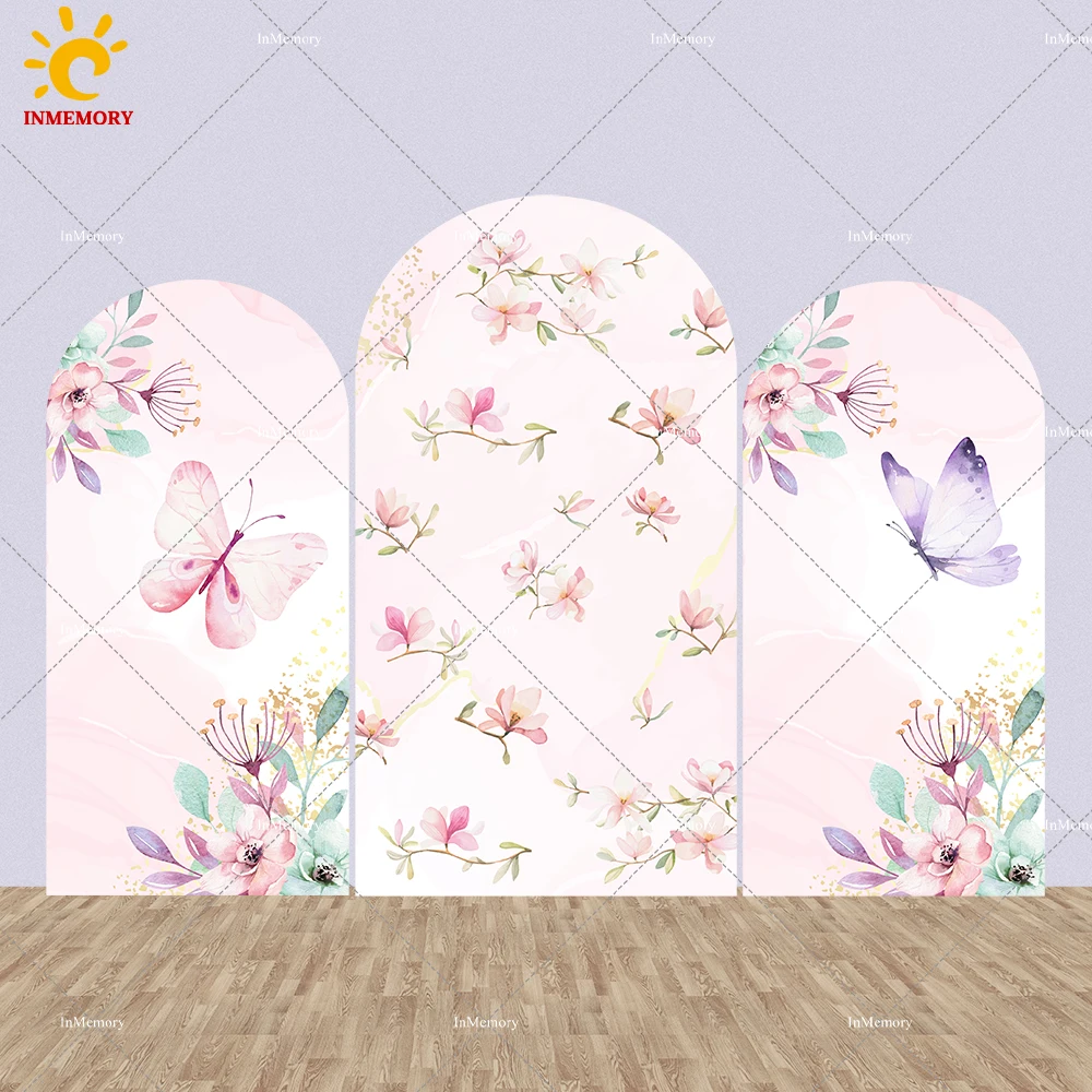 

Watercolor Pink Floral Butterfly Arch Backdrop for Girl 1st Birthday Party Decoration Supplies Newborn Photography Background