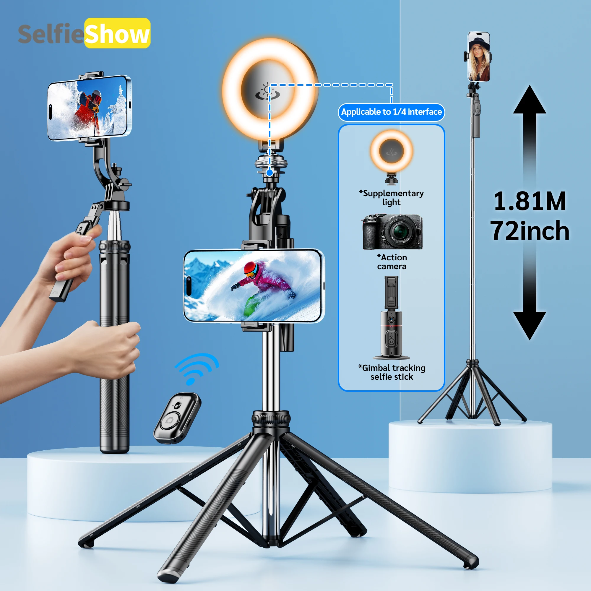 Bastone per selfie magnetico multifunzione 4 in 1, treppiede per