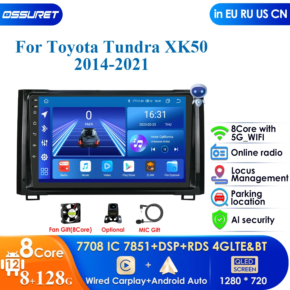 

4G+WIFI 9'' AI System Wireless CarPlay Android Auto Radio for Toyota Tundra XK50 2014-2021 Car Multimedia GPS 2din Autoradio DSP