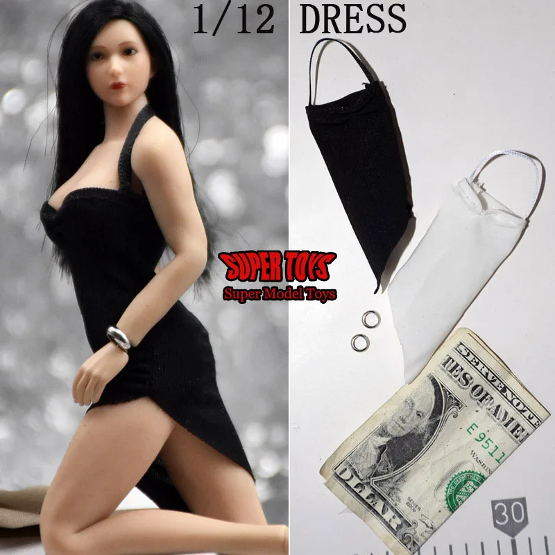 

1/12 Scale Female Soldier Fashion Ultrathin Ice Silk Halter Dress Wrist Guard Accessary Fits 6 Inches Action Figure Body Dolls