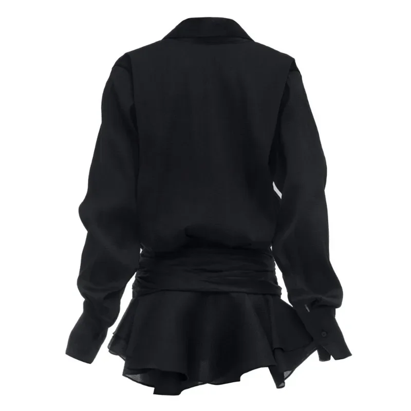 Fashion White Ruffled Mini Dress For Women Cardigan Patchwork See-Through Long Sleeve Sexy Night Club Party Dress Women's
