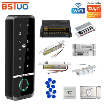 Kit Sistema di Controllo Accessi WiFi Compatibile con App Tuya, Impermeabile, con Lettore RFID EM, Tastiera e Serrature Elettromagnetiche da 180Kg