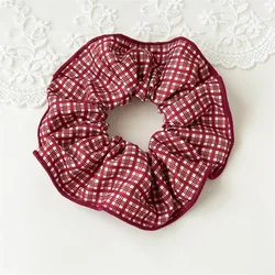 Red Polka Dot Checkered Pattern Ruffled Bow Hair Accessory (Red grid)