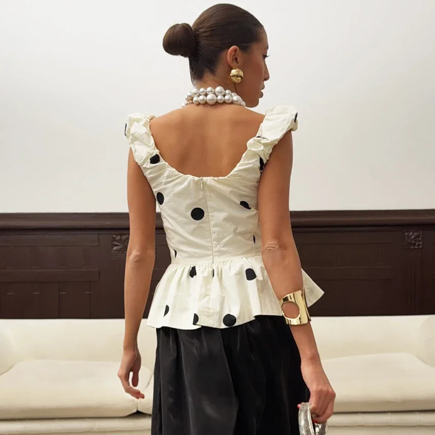 Vintage Polka Dot Backless Top Women