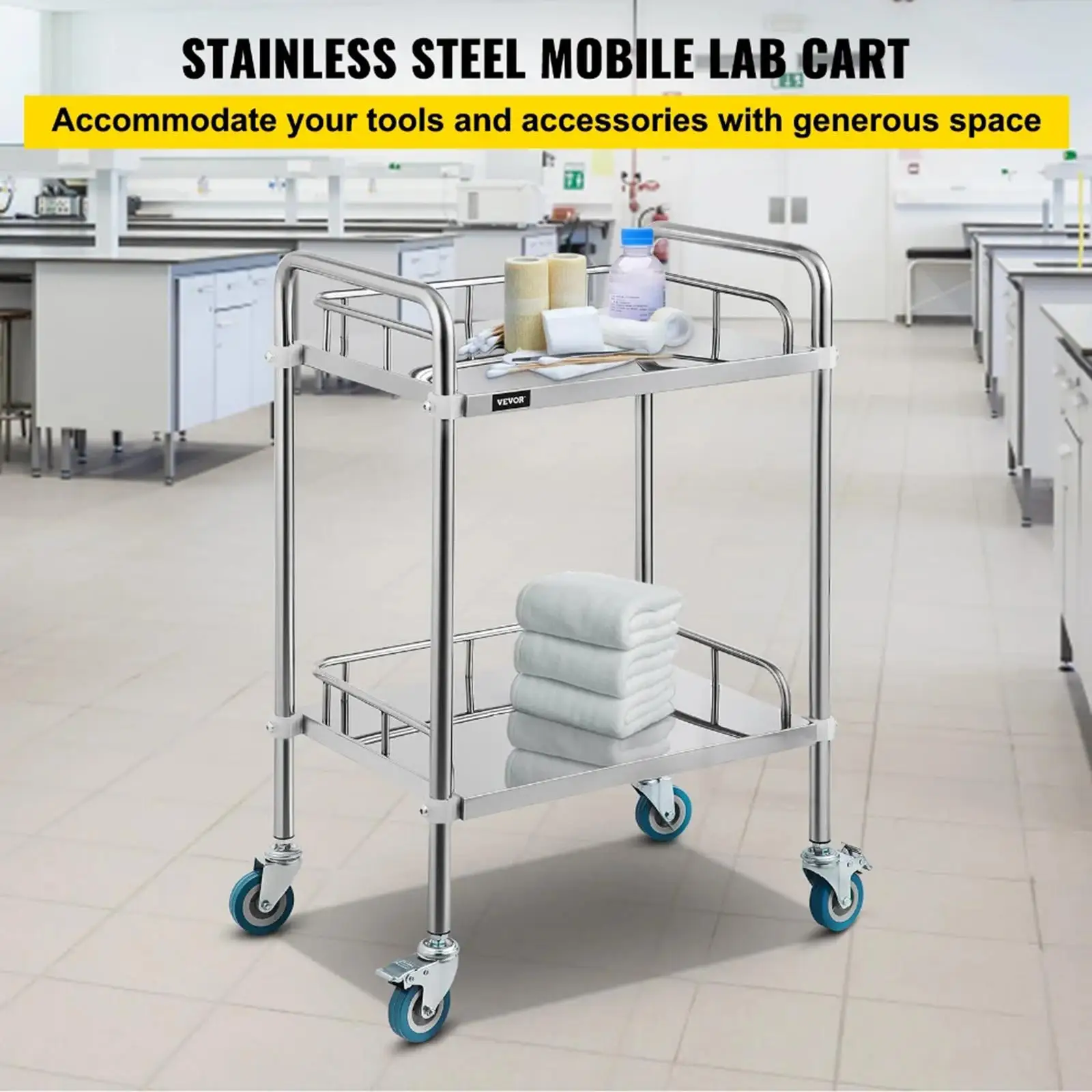 Stainless Steel Rolling Cart Utility Cart Salon Trolley Medical Treatment Three-Layer Instrument Trolley for Lab Equipment