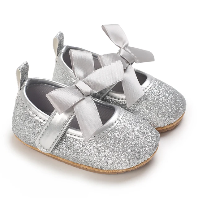 Baby Walking Shoes Golden Baby First Walkers Shoes Gold Princess Shoes Comfortable Soft Soled Non Slip Walking Shoes Pre-Walkers E46 silver