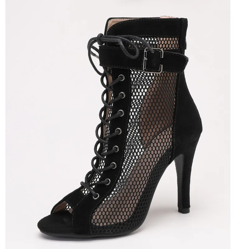 

Women Black High Heels Trend Peep Toe Boots Stilettos Jazz Dance Ladies Shoes Latin Dancing Sexy Booties Plus Size