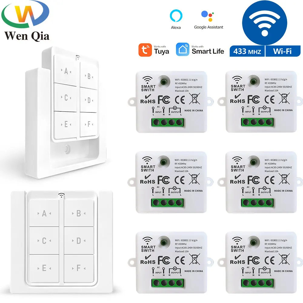 Tuya Wifi rf Interruptor de Luz Inteligente Gang Interruptor do Painel de Parede sem Fio Receptor Temporizador Trabalhar com o Google Home e Alexa 110v 220v 433mhz