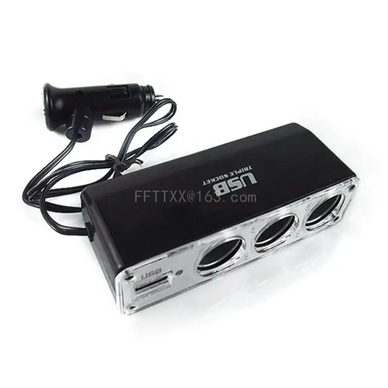 

Universal Compact Auto Chargers Splitter Power Distribution Hub with USB Charging Port 3 Way Cigarettes Lighter Splitter