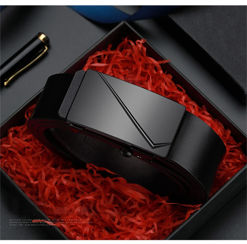 DINISITON Men PU Leather High Quality Automatic Buckle Belt Black Metal Luxury Leather Fashion Business Belt
