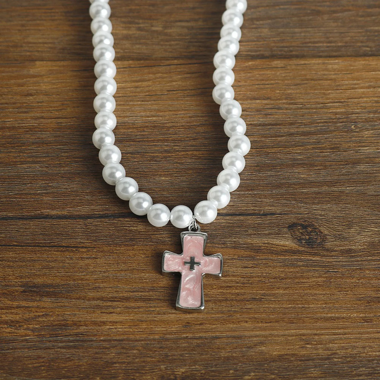 Heart/Cross Pearl Pendant Necklaces Sweet Clavicle Chain Necklace Jewelry Valentine's Day Present for Women and Girls