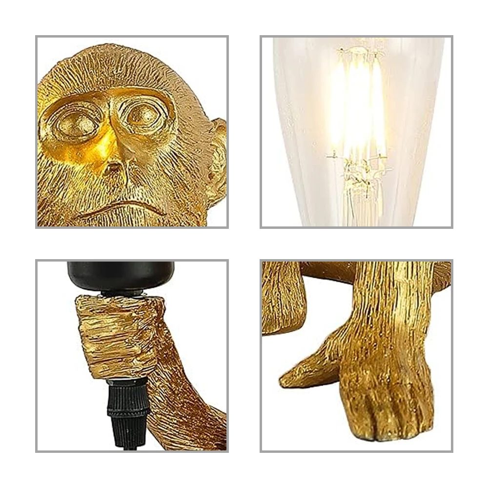 Retro Monkey Wall Light Creative Resin Wall Lamp Sitting Monkey /Hanging wall Shape Bedroom Study Home Decor Wall Table Lamp 6