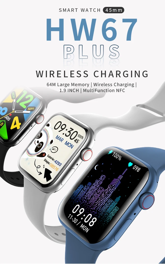 Original HW67 Plus Smart Watch 1.9 inch 44mm Bluetooth Heart Rate Sleep Monitoring Wristwatch Women Men Smartwatch PK IWO 14 Pro