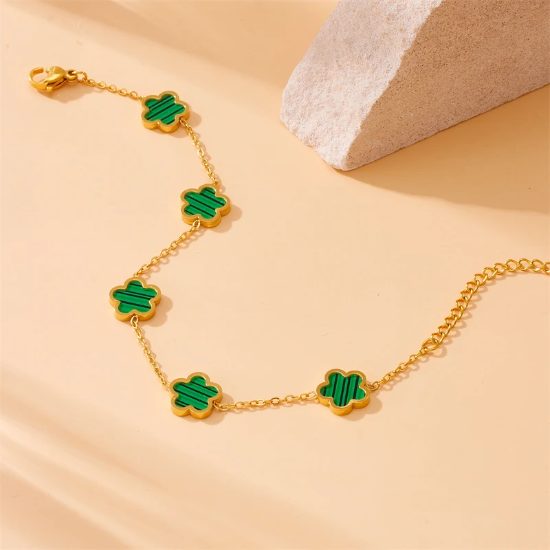 XIYANIKE 316L Stainless Steel 5-Leaf Flower Earring Bracelet Necklace Jewelry Set Exquisite Clover Accessory Women Trendy Gift 4
