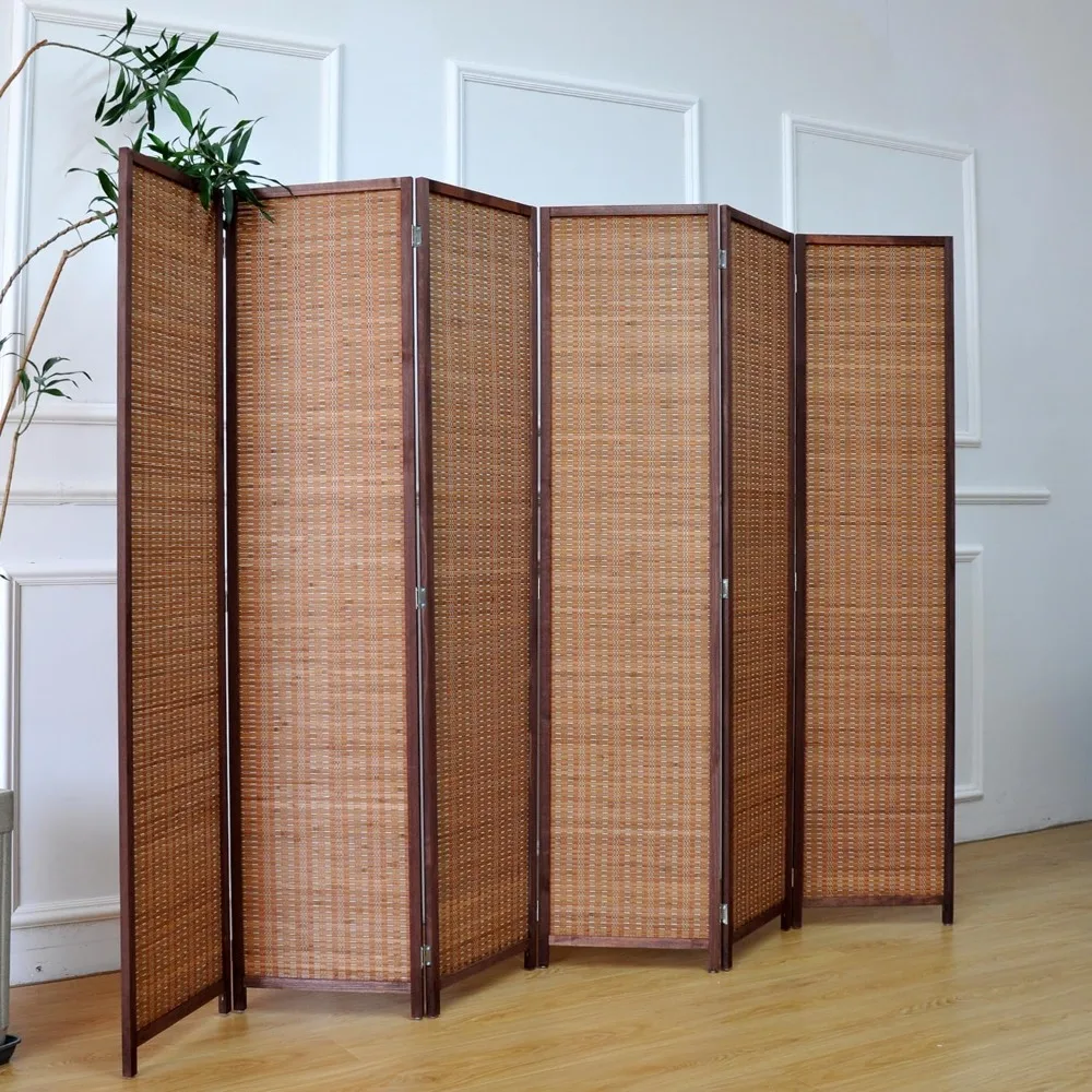 6 Panel Bamboo Room Divider Folding Screen for Home Partition, 67" H x 92.1" W