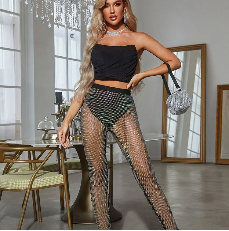 High Waist Heat Stone Fishnet Tights