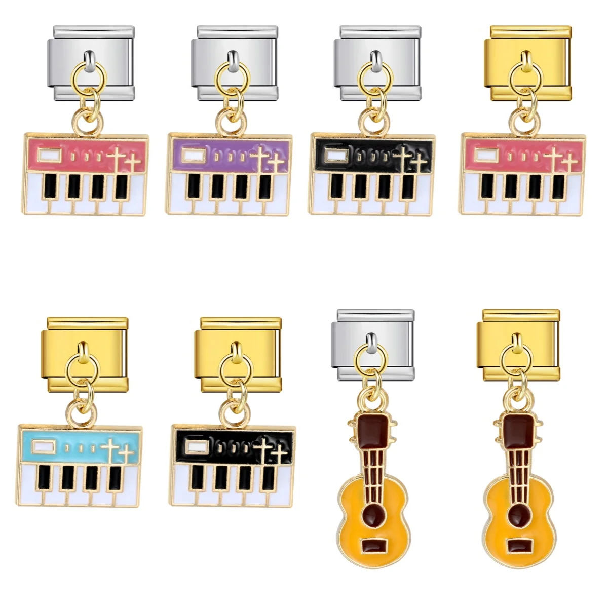 Neue Trend Gitarre Tastatur Italienischen Charme Links Fit 9mm Edelstahl Armband Schmuck DIY Herstellung Von Schmuck Für Frauen Männer