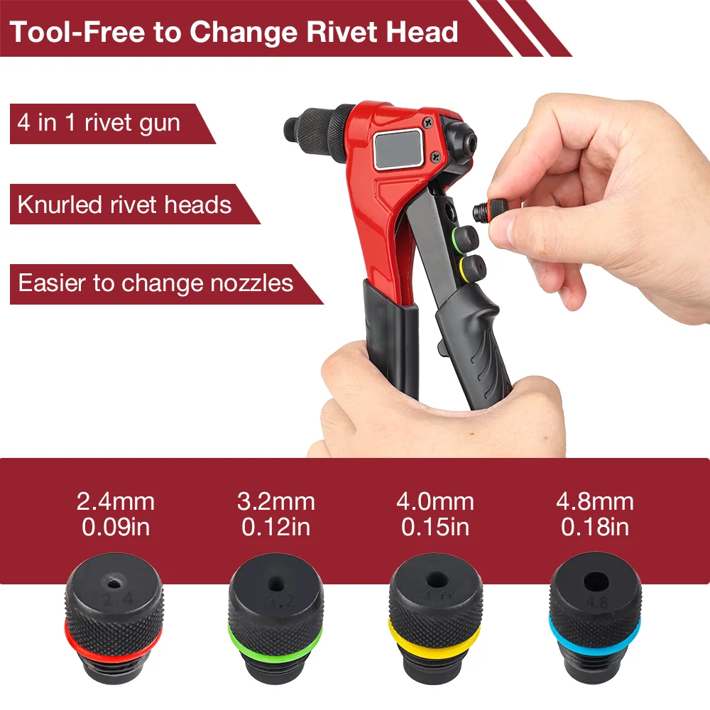 2.4mm/3.2mm/4.0mm/4.8mm Manual Rivet Gun, Home DIY Fast Pull Rivet Tool, Including 80 Rivets, Core-Pulling Rivet Gun Tool Set