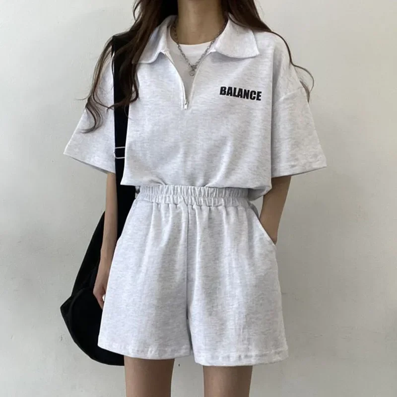 Women's Tracksuit Short Sets Sportswear Solid Print Shorts Sleeve Blouse Shorts Tracksuits Female Summer Casual Two Piece Sets