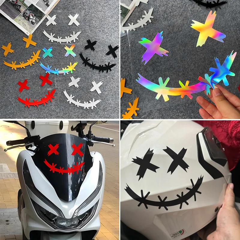 10 Adesivi Riflettenti Per Auto Con Sorriso Demoniaco, Impermeabili E Autoadesivi, Decorazione Divertente Per Moto E Casco