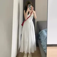 Mode taille haute robe à bretelles femme été décontracté Simple polyvalent longues robes femmes élégant Streetwear robe Camisole 2