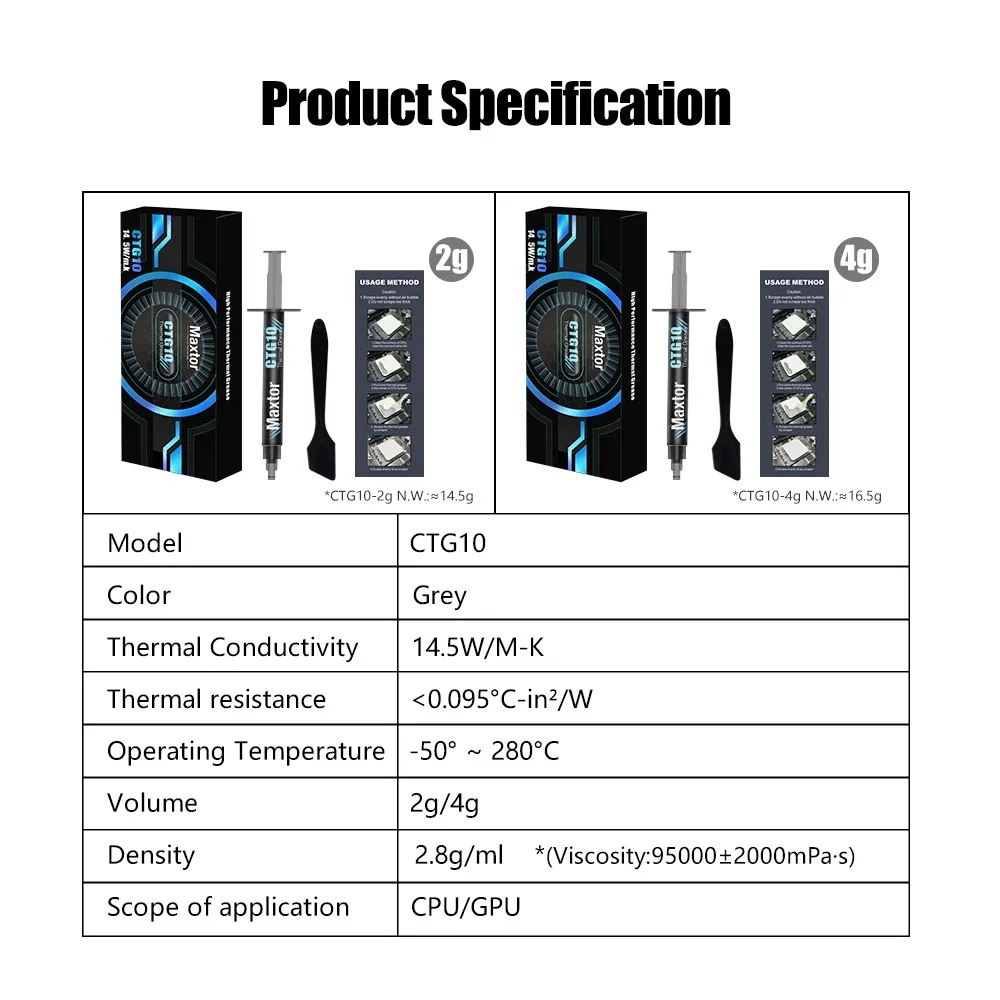 Maxtor 열 전도 복합 그리스, 컴퓨터, PC, 노트북, CPU, GPU, 비디오 카드 칩용, CTG10