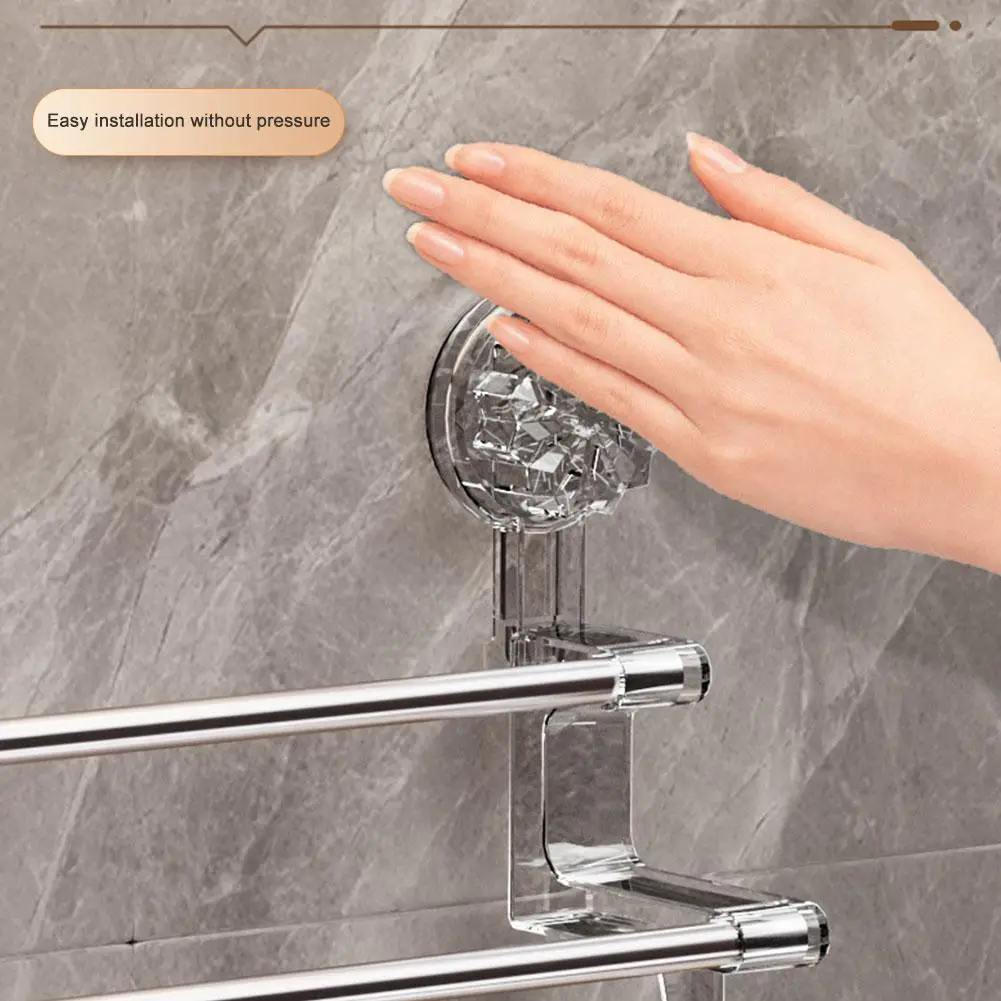 Double Layered Towel Bar with Hook Luxurious Suction Cup Towel Rack Bathroom Hanger Holder Wall Mounted