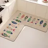 L-shaped Corner Kitchen Carpet Cartoon Minimalist PVC Floor Mat Fish Pattern Waterproof Oil-proof Rug Non-slip Easy-care Mats IG 2