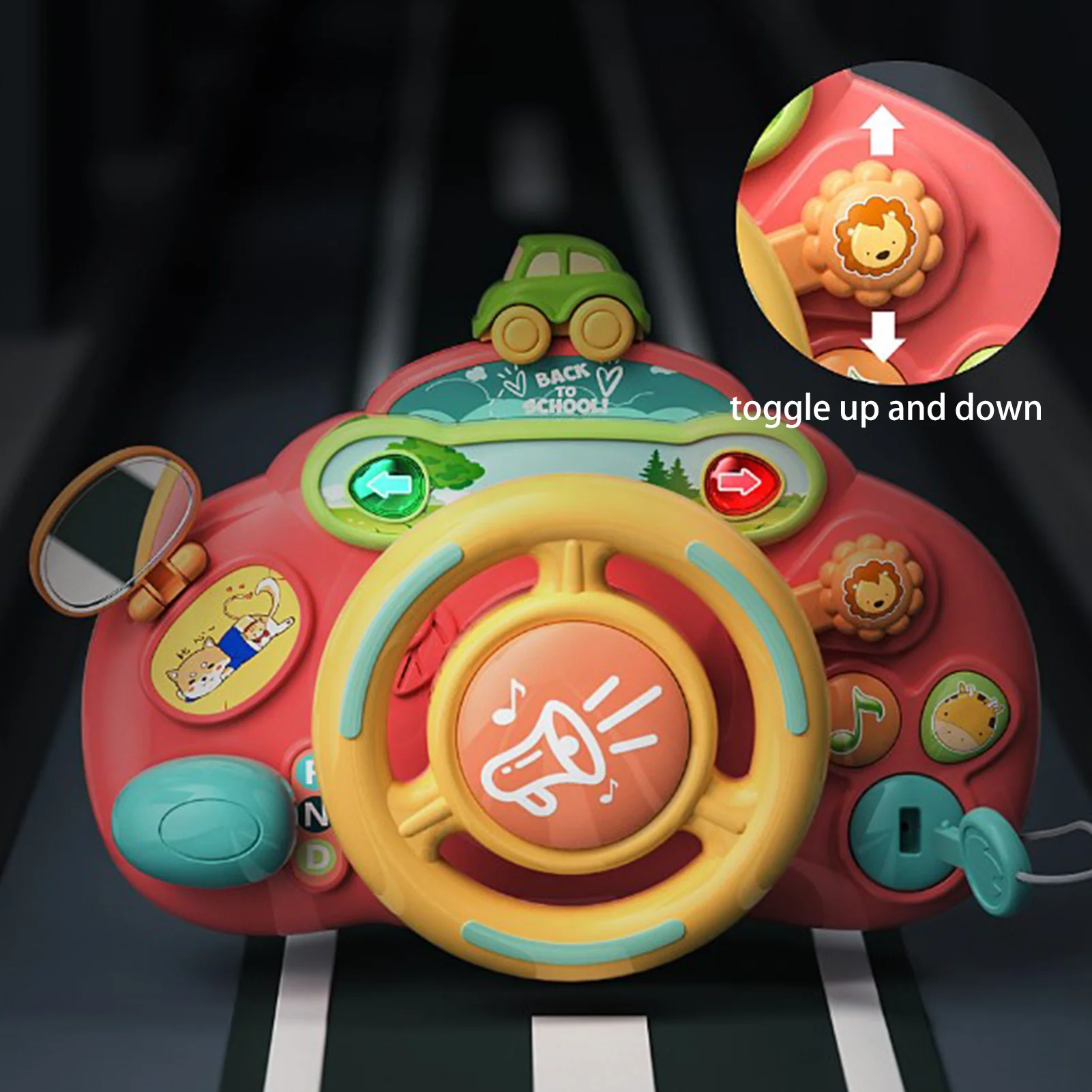 Cartoon Kids Steering Wheel Toy With Lights Music Simulation Driving Car Copilot For Toddler Preschool Interactive Electric Toys
