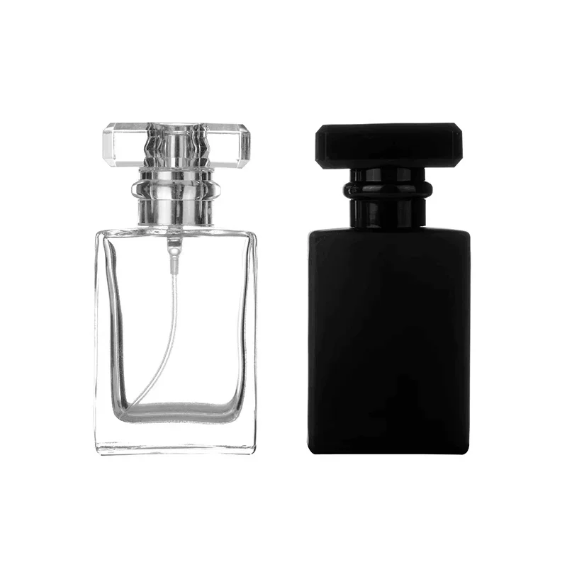 사각형 리필 가능 무화기 블랙 투명 유리 화장품 병, 향수 유리 스프레이 병, 10 개/로트, 30ml, 50ml