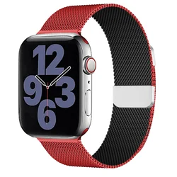 Elegant Milanese Loop Metal Strap for Apple Watch - Premium Stainless Steel Band (Red Black)