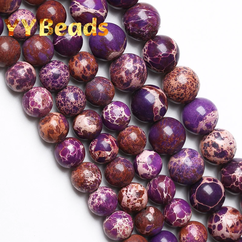 Natural Purple Sea Sediment Turquoises Stone Beads Round Loose Beads For Jewelry Making Diy Handmade Bracelets 4 6 8 10 12Mm 15"