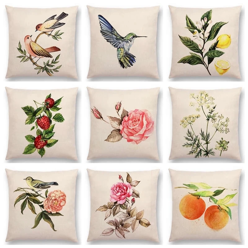 

Birds Flowers Plants 45x45 Cushion Cover Throw pillow cover Case 베개커버 クッションカバー 쿠션커버 living room Decorative pillows for sofa car